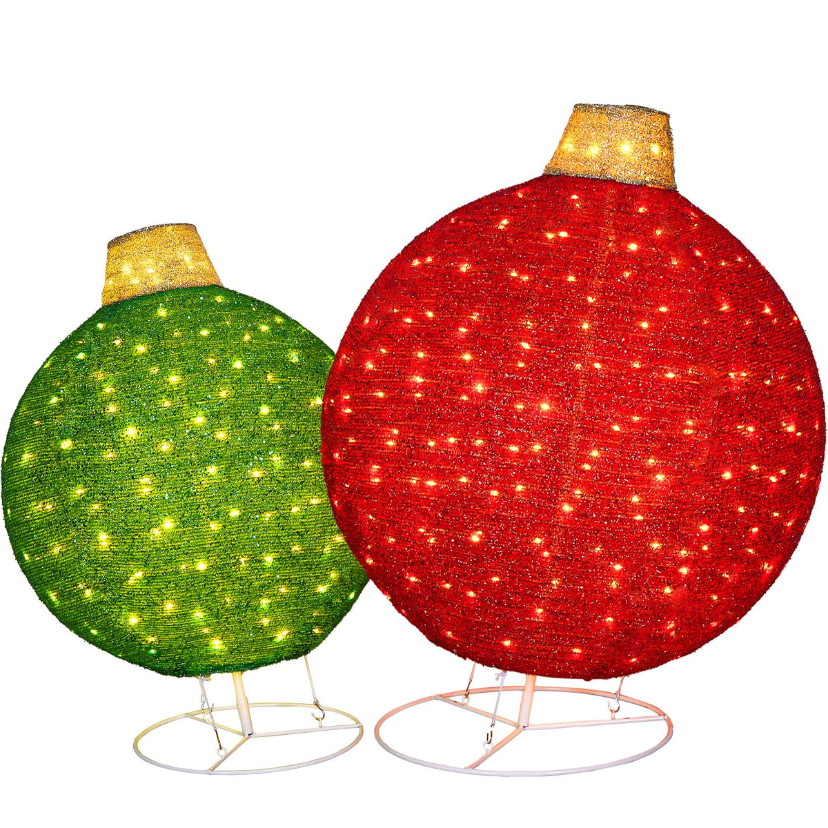 2 Pack 30" & 24" Pop-Up Iron Christmas Ornament Set, 230 Warm White LEDs with UL Transformer, 8 Light Functions & 18H Timer
