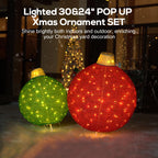 2 Pack 30" & 24" Pop-Up Iron Christmas Ornament Set, 230 Warm White LEDs with UL Transformer, 8 Light Functions & 18H Timer