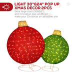 2 Pack 30" & 24" Pop-Up Iron Christmas Ornament Set, 230 Warm White LEDs with UL Transformer, 8 Light Functions & 18H Timer