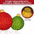 2 Pack 30" & 24" Pop-Up Iron Christmas Ornament Set, 230 Warm White LEDs with UL Transformer, 8 Light Functions & 18H Timer