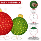 2 Pack 30" & 24" Pop-Up Iron Christmas Ornament Set, 230 Warm White LEDs with UL Transformer, 8 Light Functions & 18H Timer