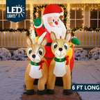 FT Long Christmas Inflatable Santa on Sleigh with 2 Reindeer, Inflatable Christmas Yard Decorations with Build-in LED, Blow Up