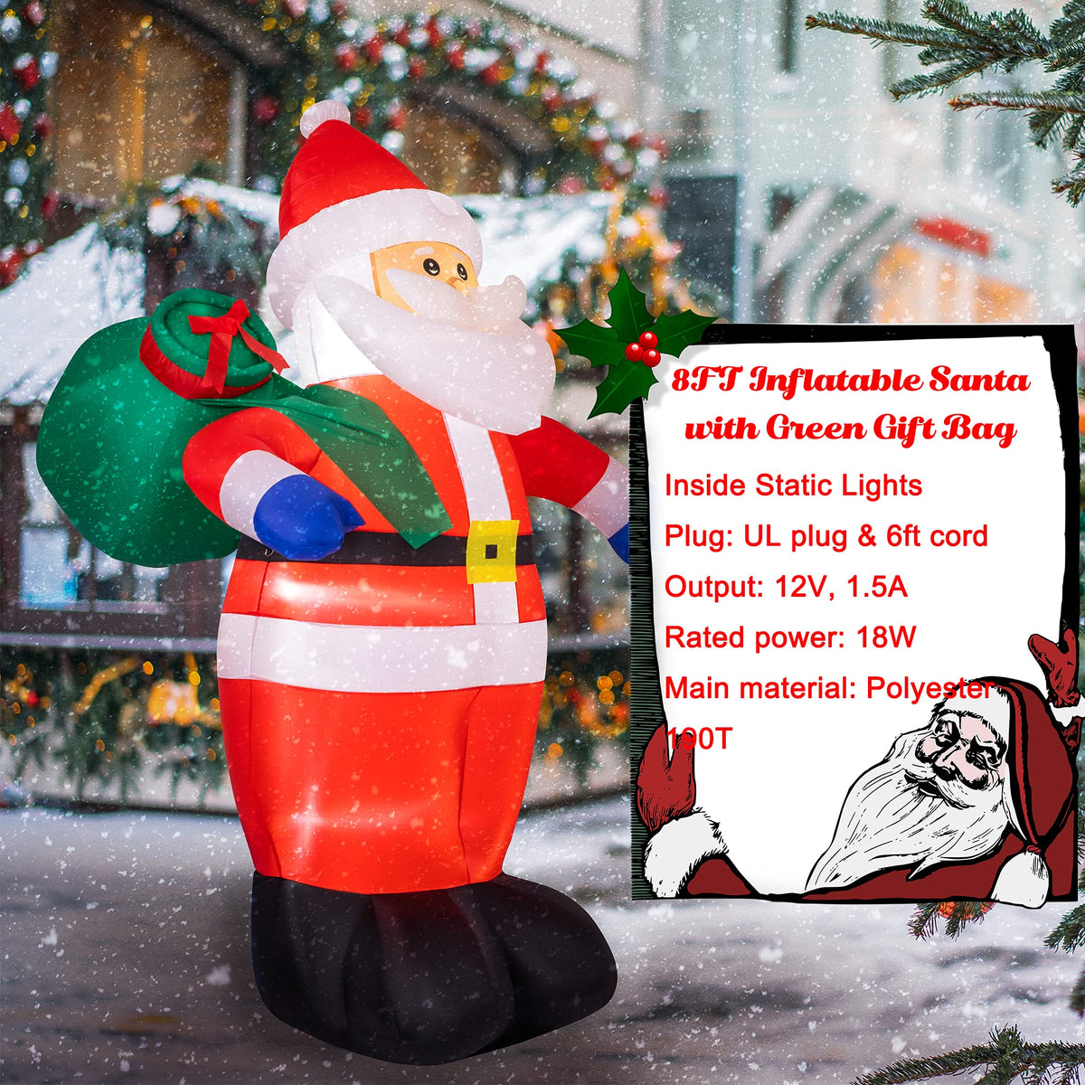 Sunnyglade 8FT Christmas Inflatable Santa Blow Up Outdoor Decorations