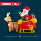 FT Long Christmas Inflatable Santa on Sleigh with 2 Reindeer, Inflatable Christmas Yard Decorations with Build-in LED, Blow Up