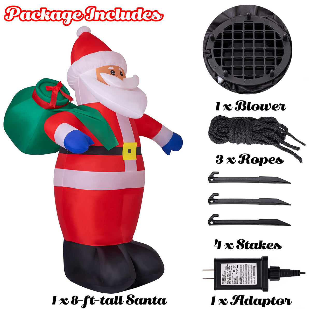 Sunnyglade 8FT Christmas Inflatable Santa Blow Up Outdoor Decorations