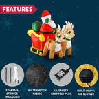 FT Long Christmas Inflatable Santa on Sleigh with 2 Reindeer, Inflatable Christmas Yard Decorations with Build-in LED, Blow Up