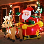 FT Long Christmas Inflatable Santa on Sleigh with 2 Reindeer, Inflatable Christmas Yard Decorations with Build-in LED, Blow Up