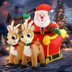 FT Long Christmas Inflatable Santa on Sleigh with 2 Reindeer, Inflatable Christmas Yard Decorations with Build-in LED, Blow Up