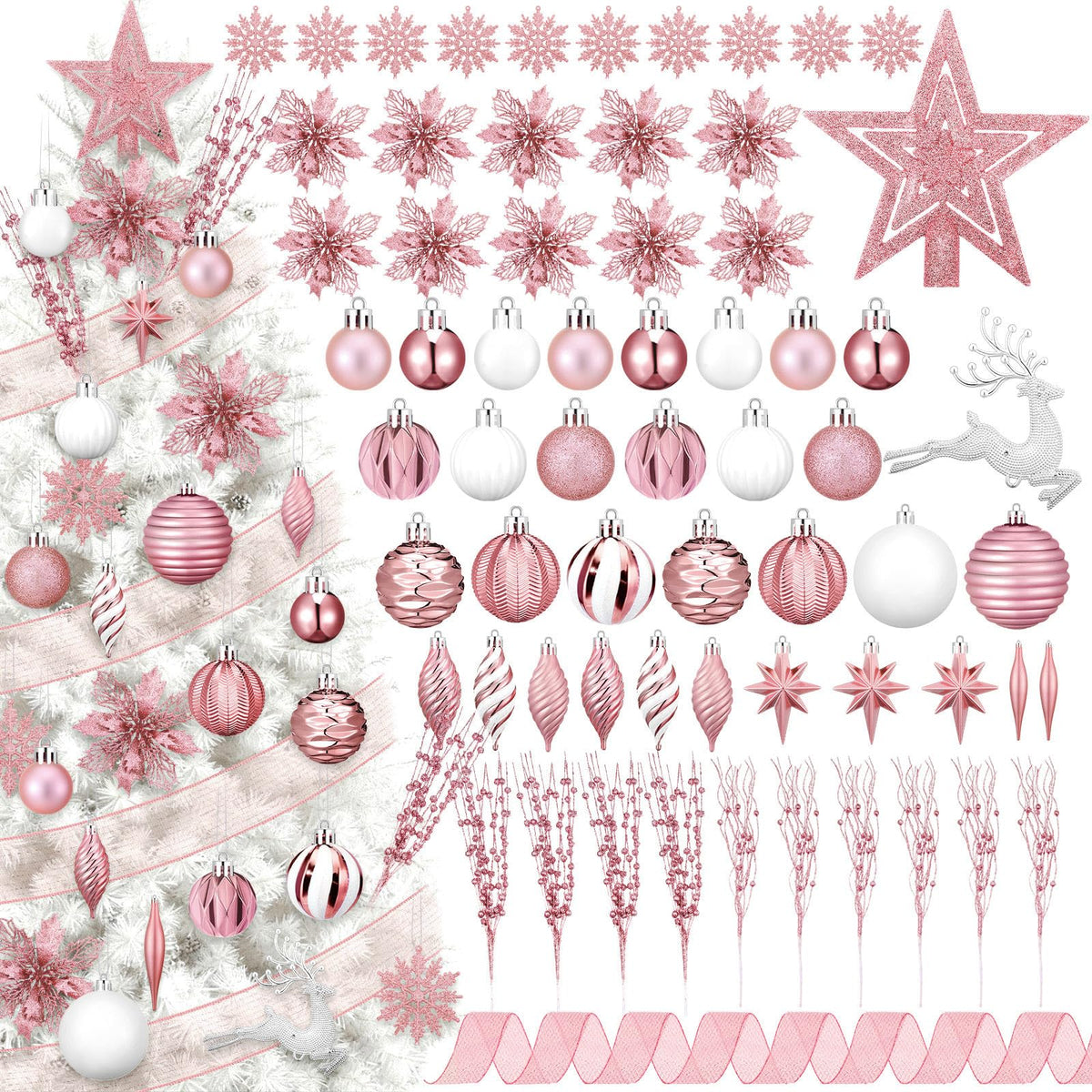 CroBlissful 118 Pcs Christmas Tree Ornaments  , Berries Stems for Xmas Trees Holiday Decor(Gold)