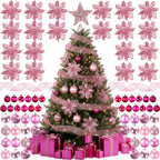 Skylety 104 Pcs Christmas Tree Decorations Set, Red and Gold