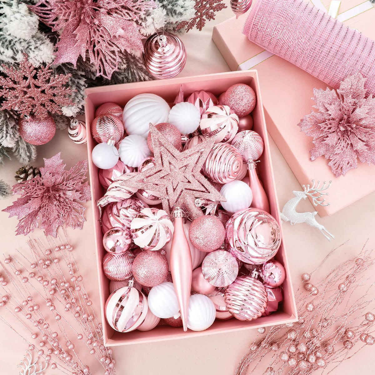 CroBlissful 118 Pcs Christmas Tree Ornaments  , Berries Stems for Xmas Trees Holiday Decor(Gold)