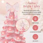 15in Ceramic Christmas Tree, Pre-lit Hand-Painted Tabletop Holiday Tree, Star Topper, 64 Lights
