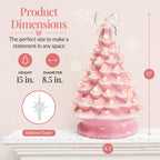 15in Ceramic Christmas Tree, Pre-lit Hand-Painted Tabletop Holiday Tree, Star Topper, 64 Lights