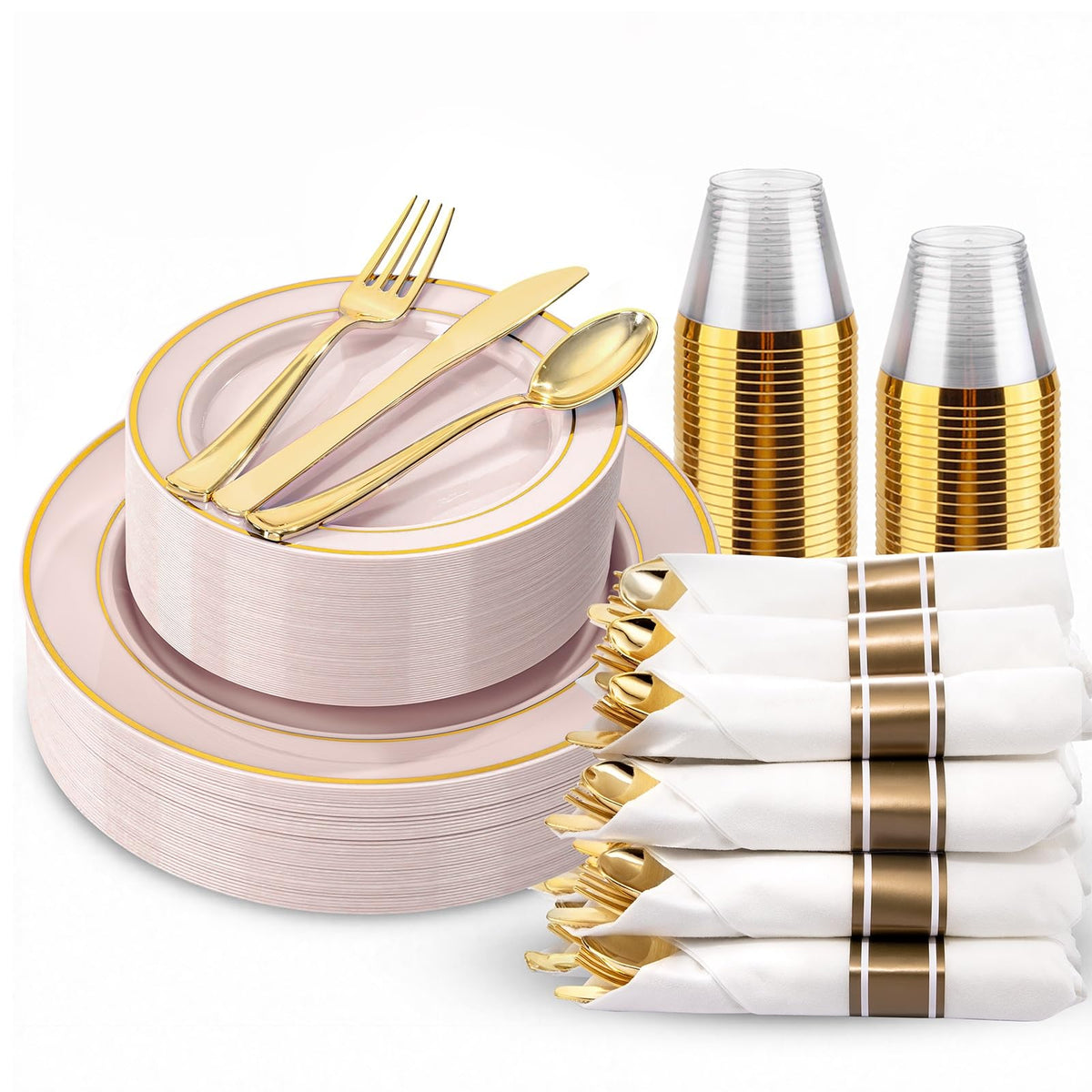 350Piece Gold Dinnerware Set for 50 Guests  Silverware for Wedding/Birthday