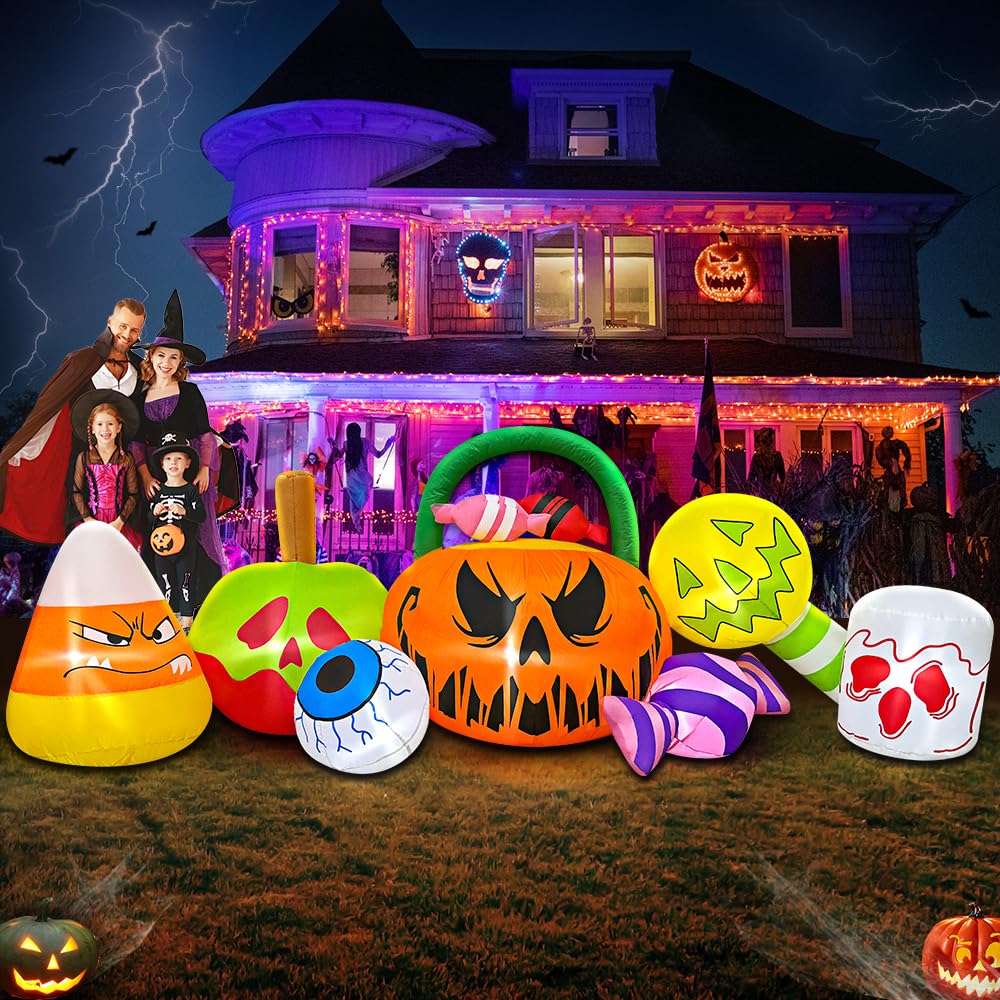 10FT Halloween Inflatable Pumpkin Ghost Combo with LED