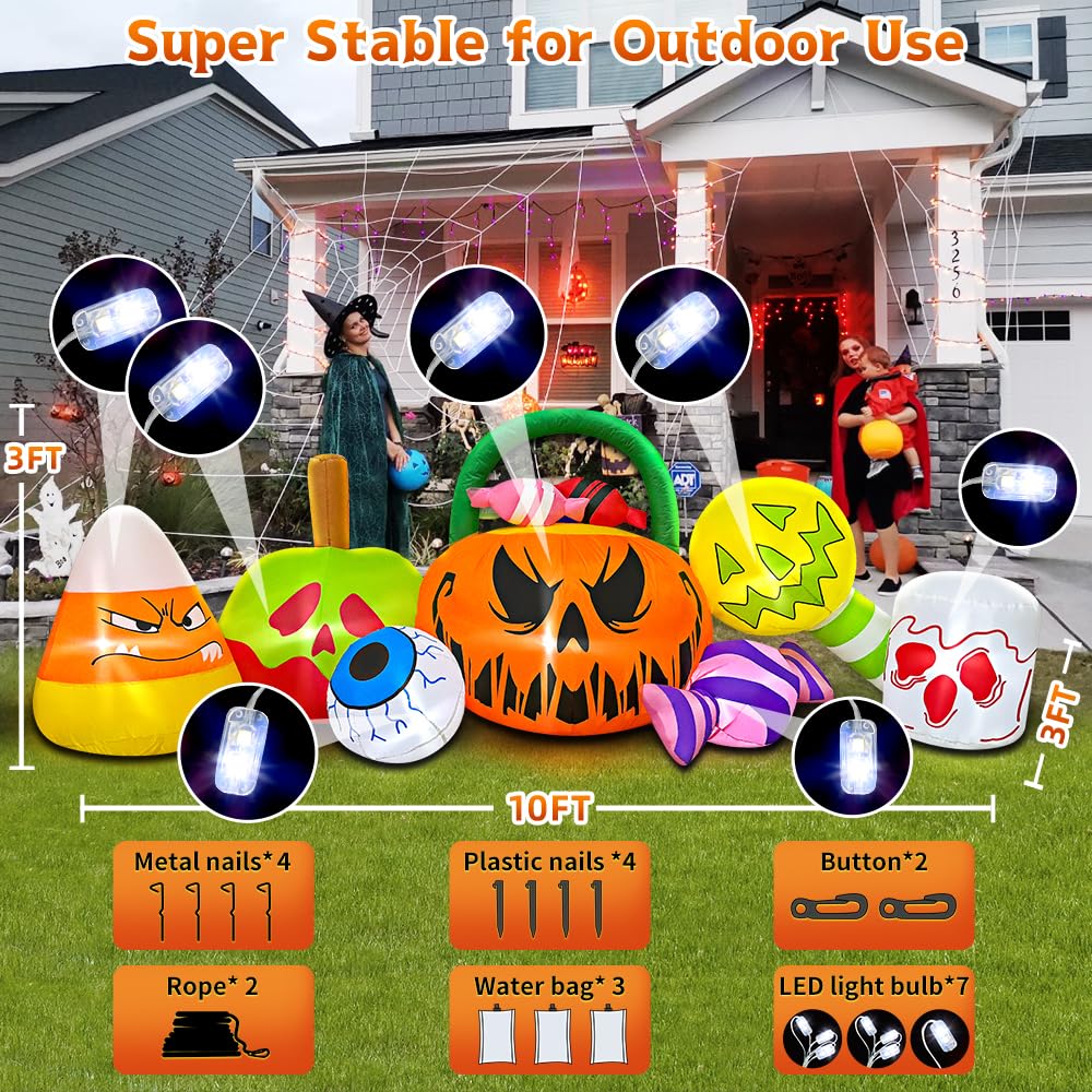10FT Halloween Inflatable Pumpkin Ghost Combo with LED