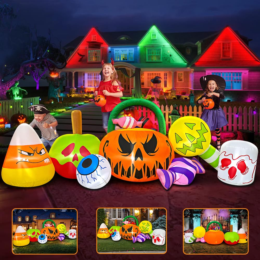 10FT Halloween Inflatable Pumpkin Ghost Combo with LED