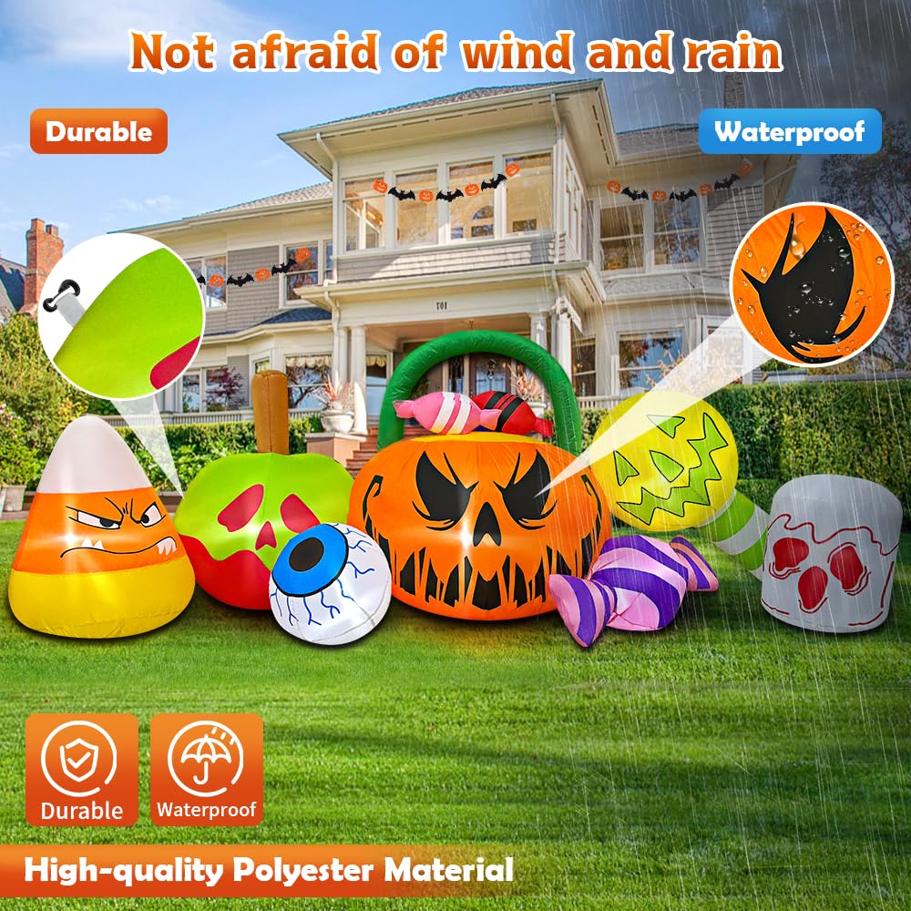 10FT Halloween Inflatable Pumpkin Ghost Combo with LED