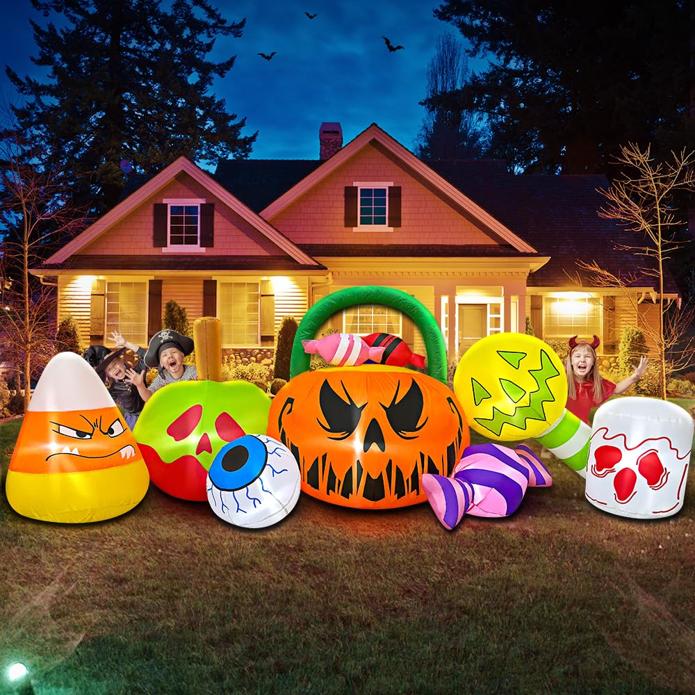 10FT Halloween Inflatable Pumpkin Ghost Combo with LED