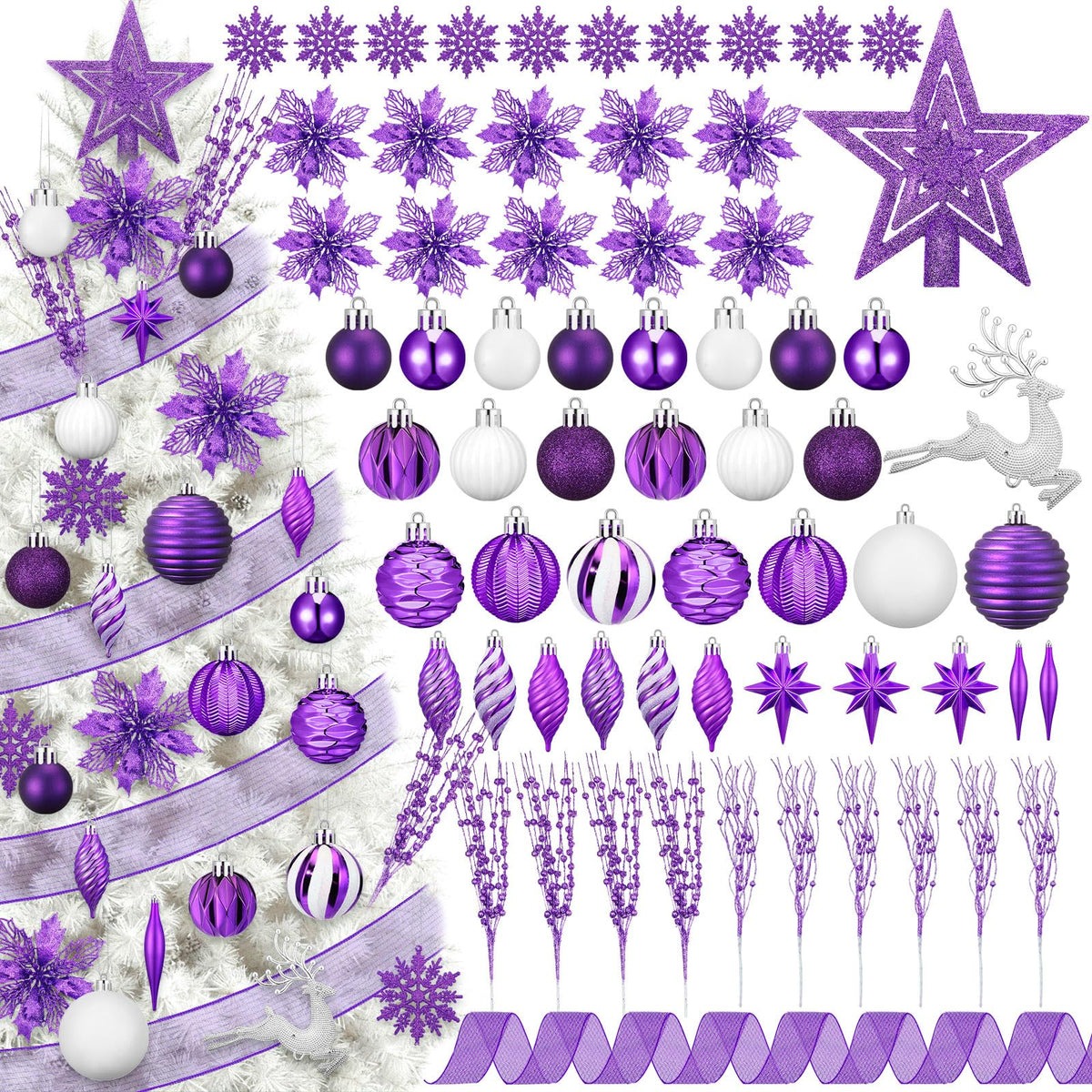CroBlissful 118 Pcs Christmas Tree Ornaments  , Berries Stems for Xmas Trees Holiday Decor(Gold)
