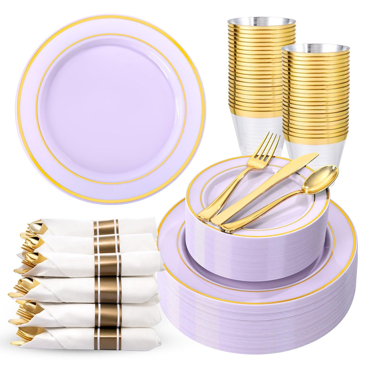 350Piece Gold Dinnerware Set for 50 Guests  Silverware for Wedding/Birthday