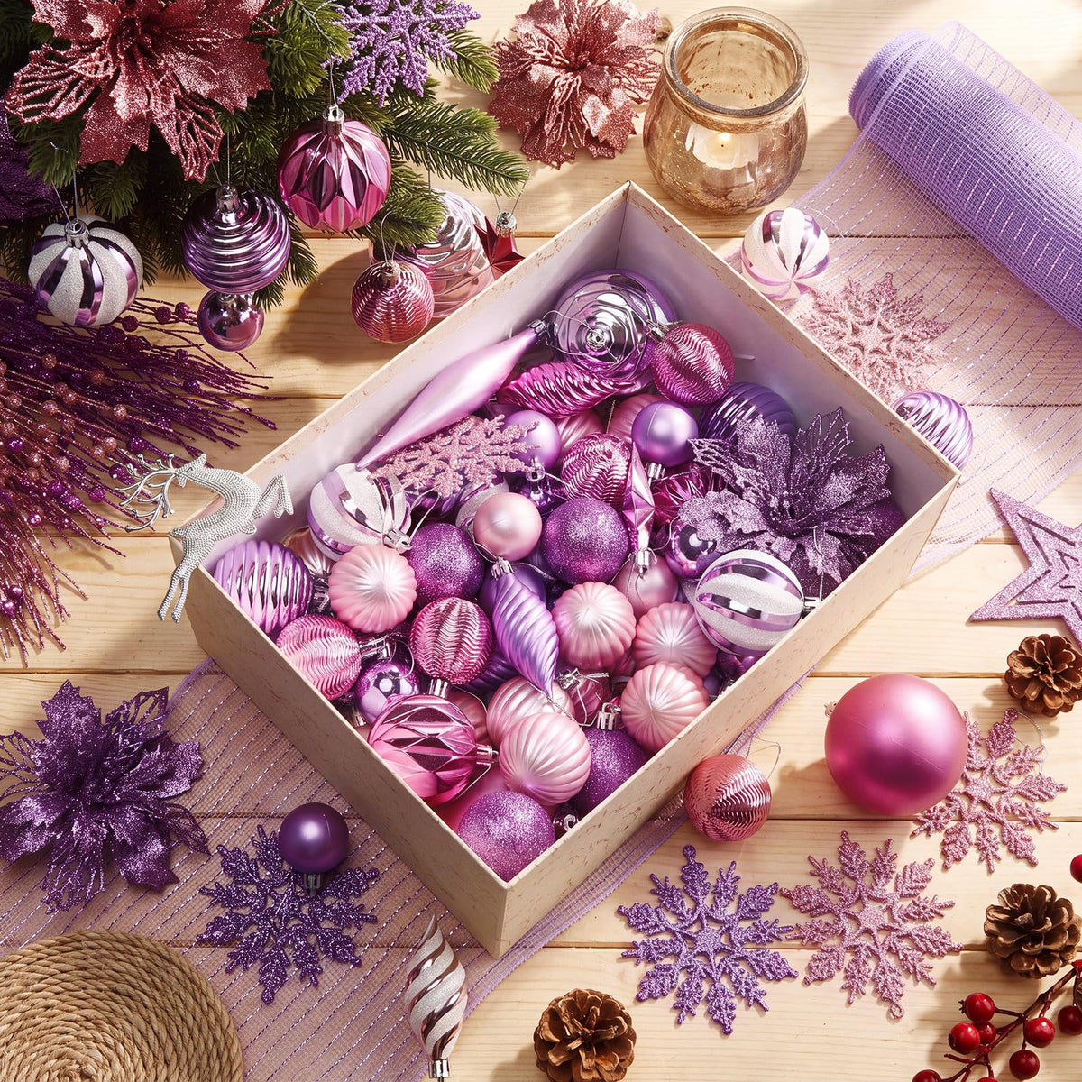 CroBlissful 118 Pcs Christmas Tree Ornaments  , Berries Stems for Xmas Trees Holiday Decor(Gold)