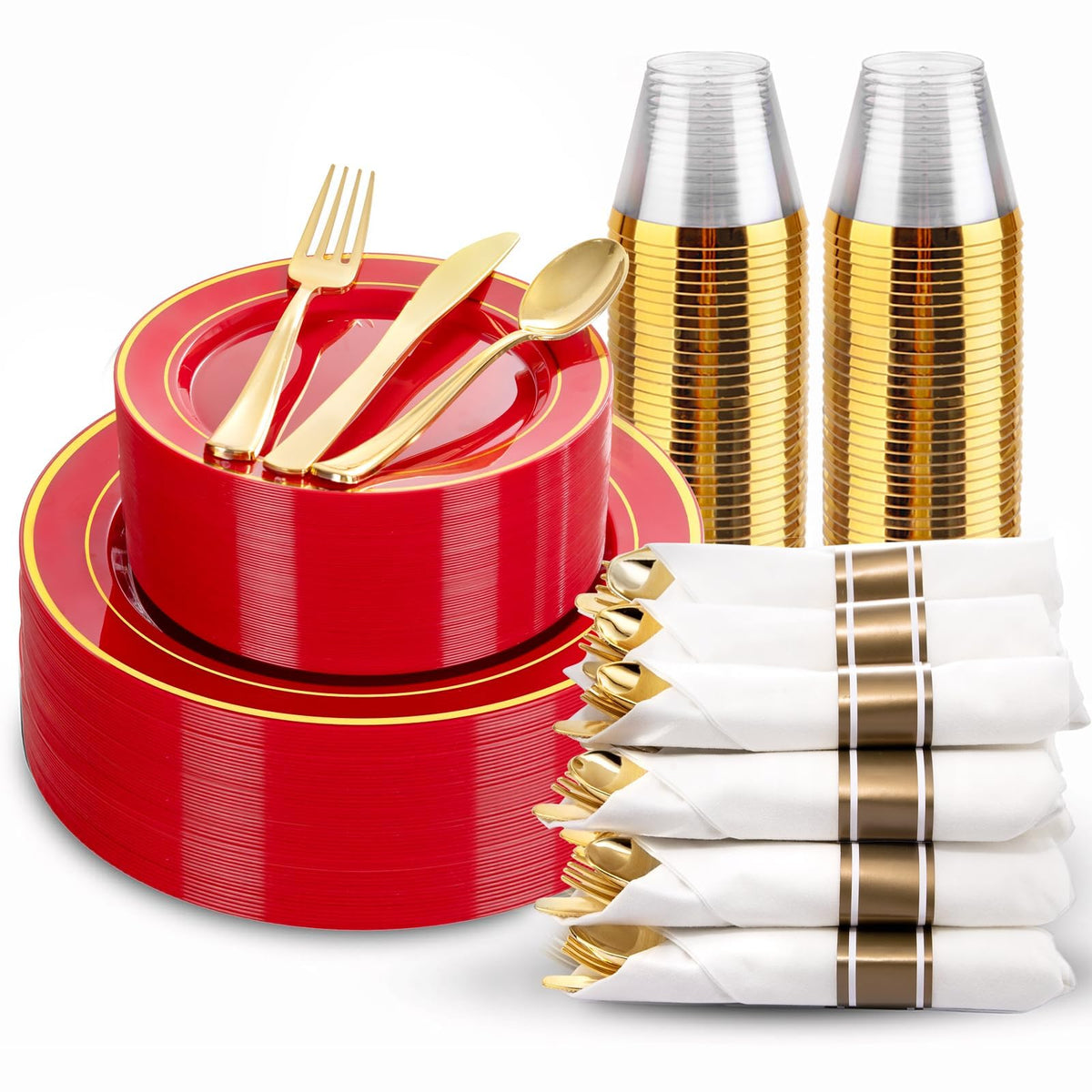 350Piece Gold Dinnerware Set for 50 Guests  Silverware for Wedding/Birthday