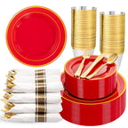 350Piece Gold Dinnerware Set for 50 Guests  Silverware for Wedding/Birthday