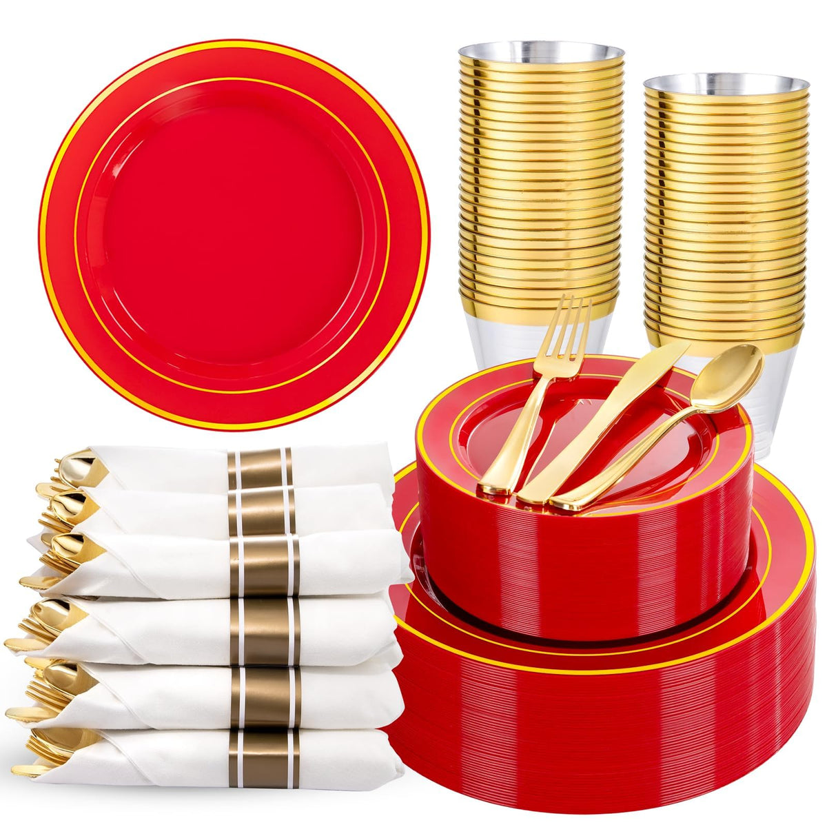 350Piece Gold Dinnerware Set for 50 Guests  Silverware for Wedding/Birthday