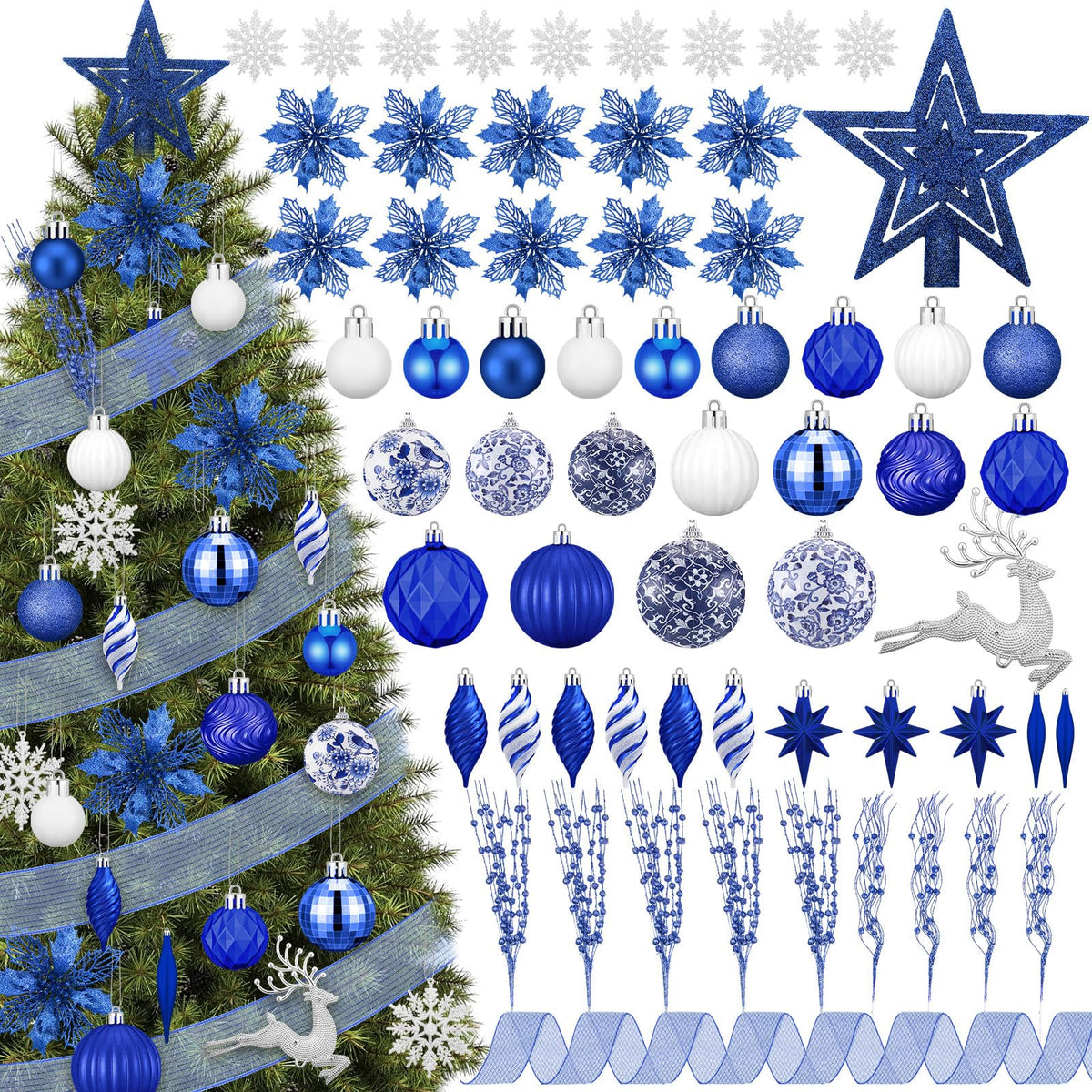 CroBlissful 118 Pcs Christmas Tree Ornaments  , Berries Stems for Xmas Trees Holiday Decor(Gold)