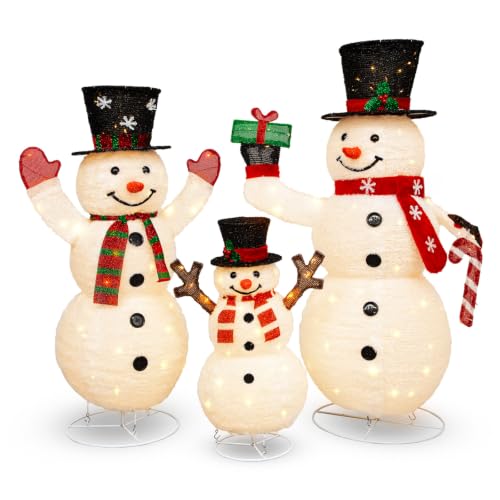 2 Pack 30" & 24" Pop-Up Iron Christmas Ornament Set, 230 Warm White LEDs with UL Transformer, 8 Light Functions & 18H Timer
