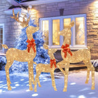 3-Piece 2D Lighted Christmas Deer Family Set - Large Outdoor Yard Reindeer Holiday