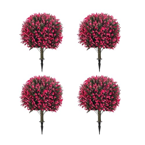 4 Ft Artificial Cedar Topiary Trees 2 Pack, UV Resistant Potted Faux Cypress Shrubs with Extra