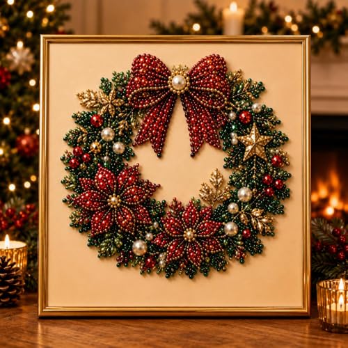DIY Christmas Pearl Diamond Art Kit with Frame, Pearl Art Craft Kit | Colorful Pearl Beads for Holiday Wall Decor, Handmade Christmas Home Decoration Craft for Adults, Teens and Beginners
