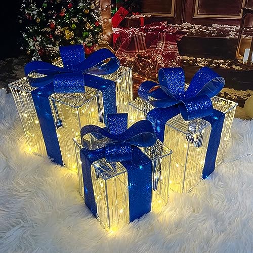 Christmas Decorations Indoor: Set of 3 Christmas Lighted Gift Boxes