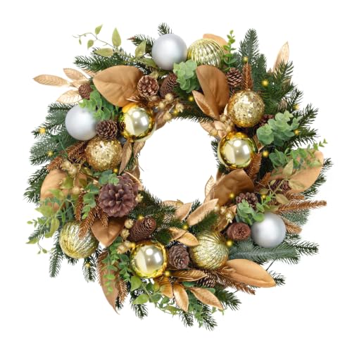 9 FT Pre-Lit Christmas Garland with 80 Warm White LED Lights and Timer, Battery Operated Artificial PE & PVC