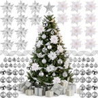 Skylety 104 Pcs Christmas Tree Decorations Set, Red and Gold