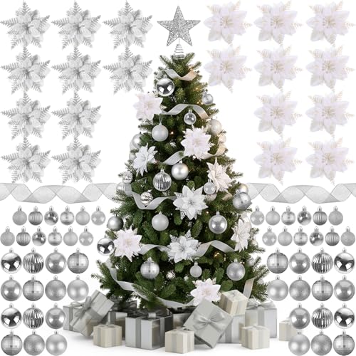 Skylety 104 Pcs Christmas Tree Decorations Set, Red and Gold