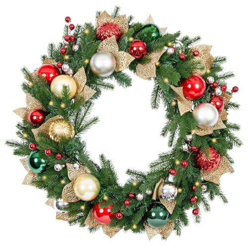 9 FT Pre-Lit Christmas Garland with 80 Warm White LED Lights and Timer, Battery Operated Artificial PE & PVC
