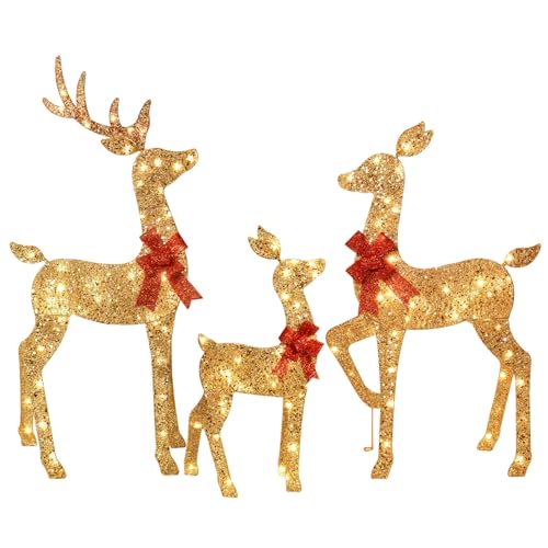 3-Piece 2D Lighted Christmas Deer Family Set - Large Outdoor Yard Reindeer Holiday