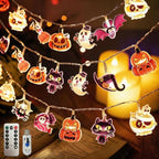Halloween String Lights with USB-Powered Decoration Featuring Mummies, Ghosts, Spiders,Witch, Skeletons, Witches, Black Cats-Cute Indoor Party Ornaments for Festive Decoration.