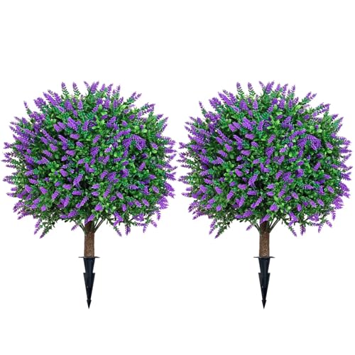4 Ft Artificial Cedar Topiary Trees 2 Pack, UV Resistant Potted Faux Cypress Shrubs with Extra