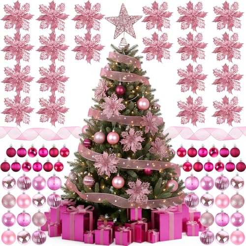 Skylety 104 Pcs Christmas Tree Decorations Set, Red and Gold
