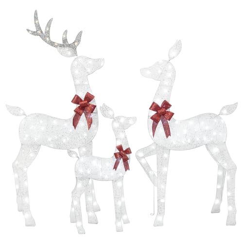 3-Piece 2D Lighted Christmas Deer Family Set - Large Outdoor Yard Reindeer Holiday