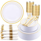 350Piece Gold Dinnerware Set for 50 Guests  Silverware for Wedding/Birthday
