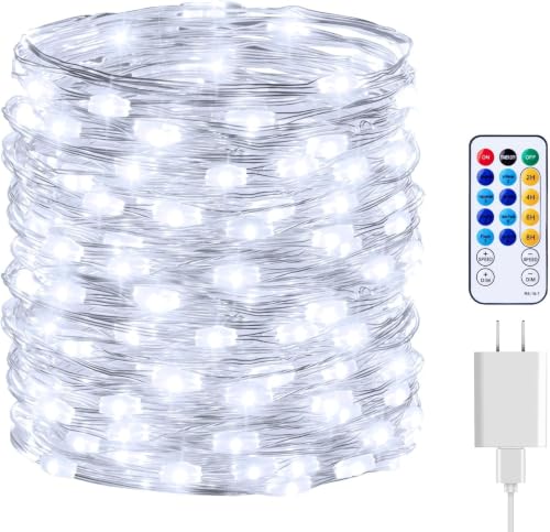 Fairy Lights with Remote, 66 Feet 200 Led Firefly String Lights Plug in for   Christmas Tree Wreath Craft Wedding Party Indoor Outdoor Decoration, Warm White