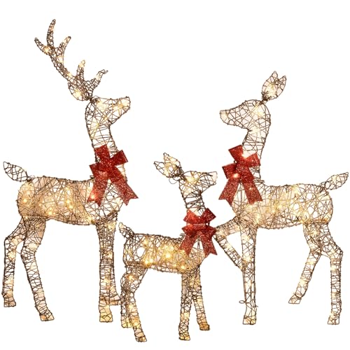3-Piece 2D Lighted Christmas Deer Family Set - Large Outdoor Yard Reindeer Holiday