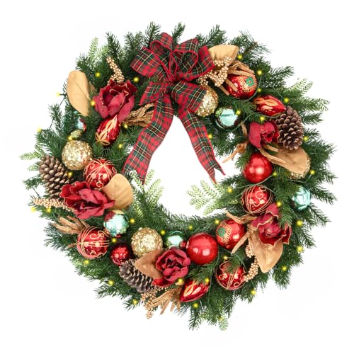 9 FT Pre-Lit Christmas Garland with 80 Warm White LED Lights and Timer, Battery Operated Artificial PE & PVC