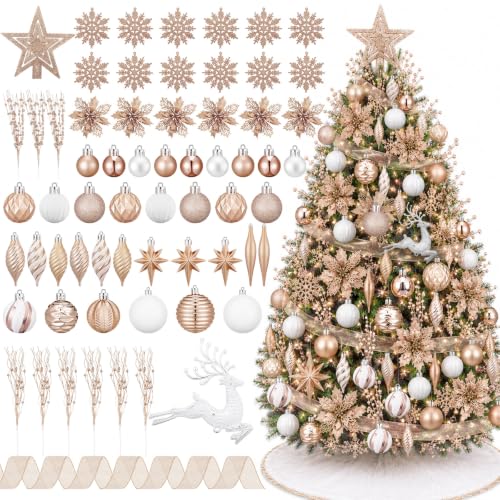CroBlissful 118 Pcs Christmas Tree Ornaments  , Berries Stems for Xmas Trees Holiday Decor(Gold)