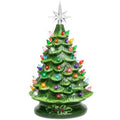15in Ceramic Christmas Tree, Pre-lit Hand-Painted Tabletop Holiday Tree, Star Topper, 64 Lights